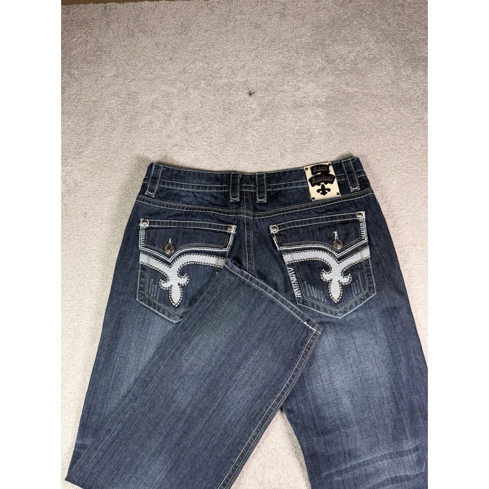 Rock Revival John Straight Dark Wash Blue Denim Tad Jeans Mid Rise Logo 38x34 **